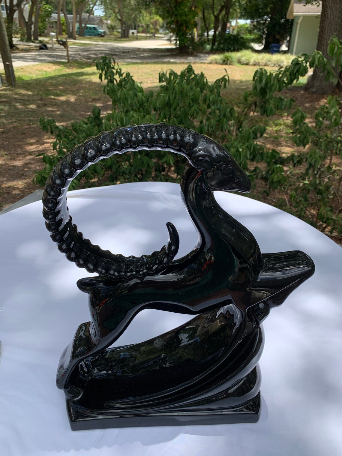 Vintage Haeger Black Ceramic Ibex Tabletop Sculpture Large Etsy