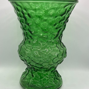 Vintage EO Brody Emerald Green Crinkle Glass Vase - Indiana Glass USA