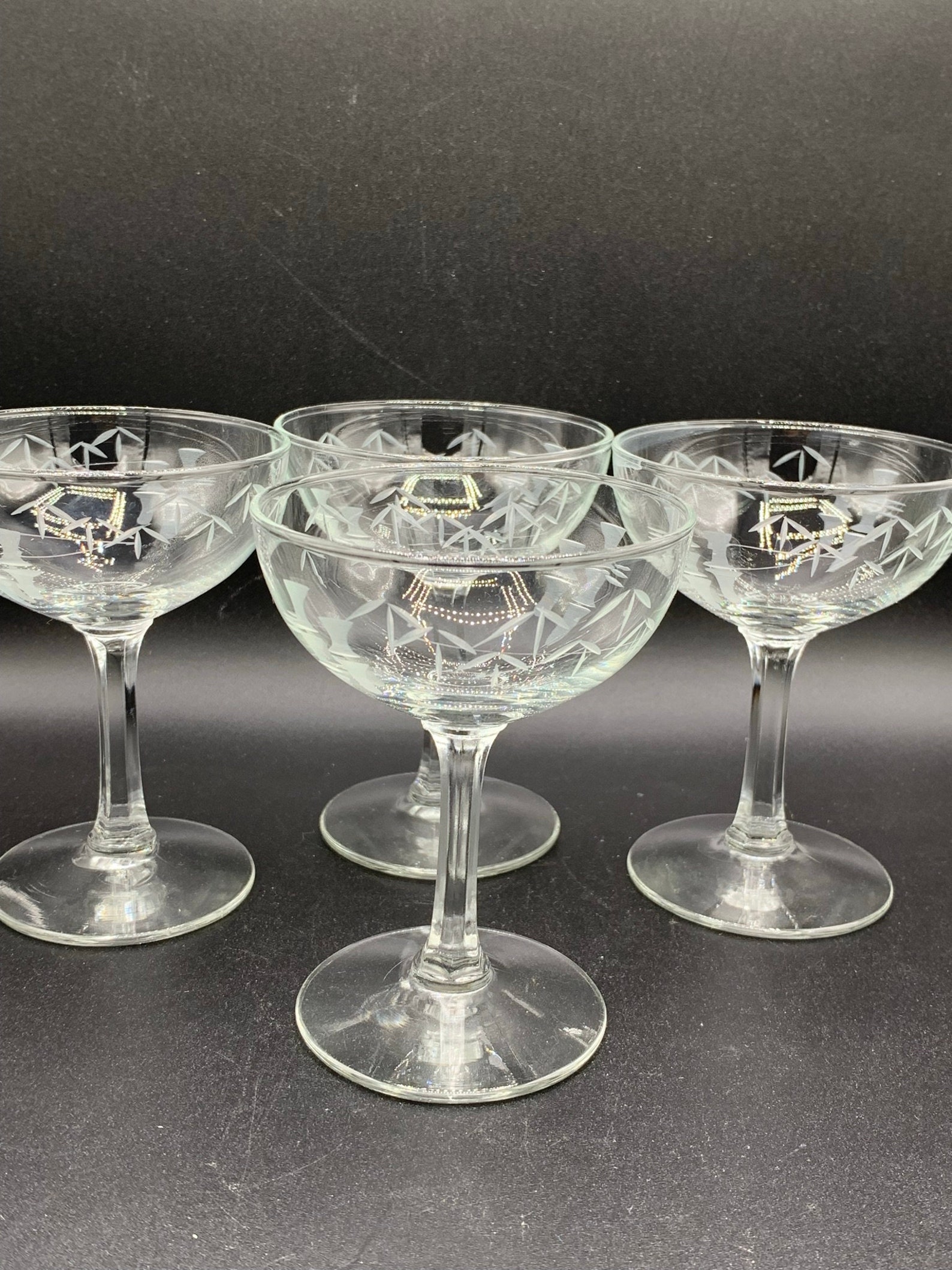 Vintage Etched Champagne Glasses Set of 4 Very Beautiful Etsy UK