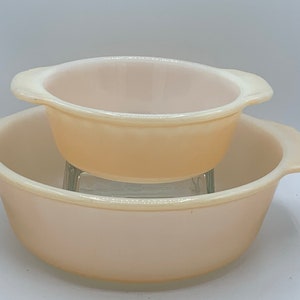 Anchor Hocking Fire King - Peach Lustre - Pair of Casserole Dishes - #446 milk glass!!