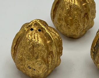Vintage Salt and Pepper Shakers - Tiny Gold Walnuts - Three Shakers! Weighted