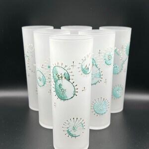 Vintage Frosted Cocktail Glasses: Turquoise and Gold Design
