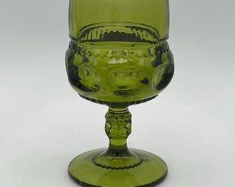Vintage Indiana Glass King's Crown Thumbprint - Wine Glass - Olive Green!  Individual Glass