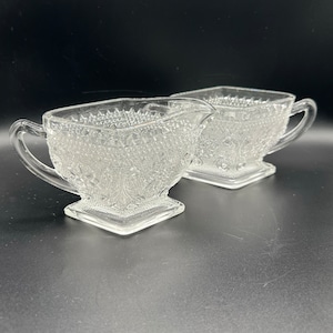 Indiana Glass Creamer and Sugar Bowl Set: Diamond Tiara Pattern