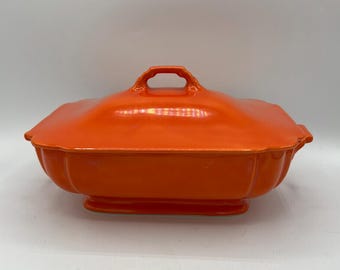 Vintage Homer Laughlin Riviera Lidded Casserole Dish - Orange - RARE Find!