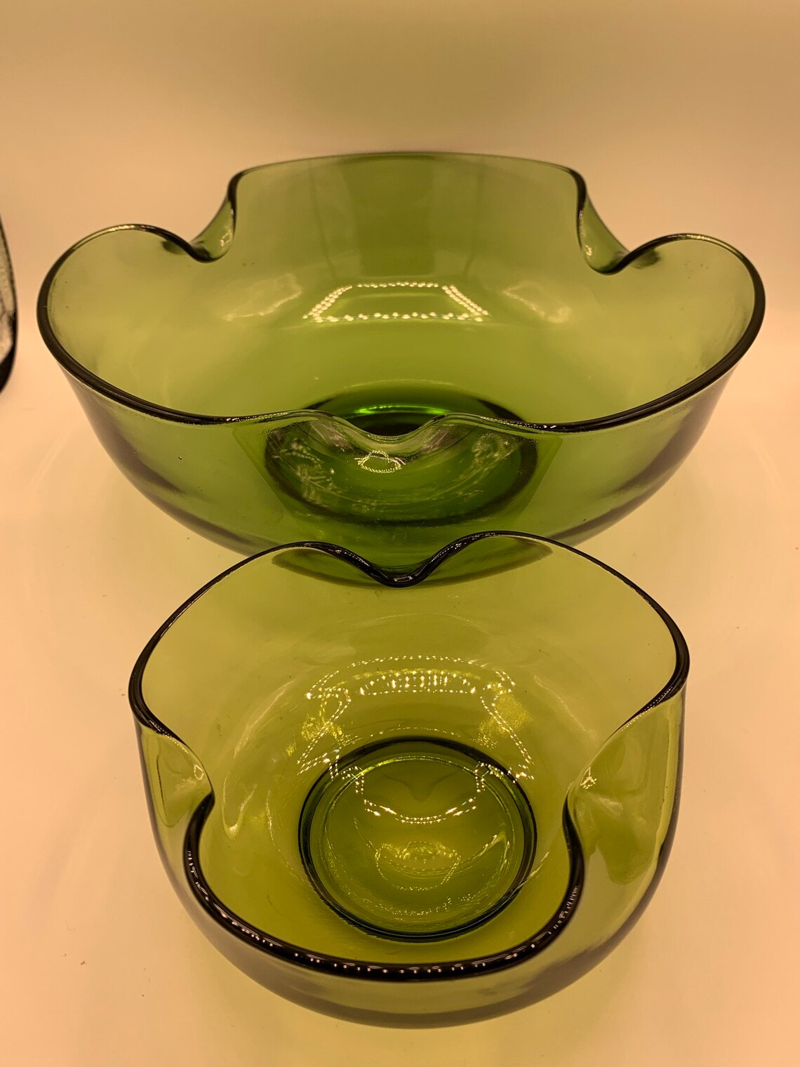 Vintage Clear Green Glass Chip & Dip Bowl Set Retro 1960's Etsy