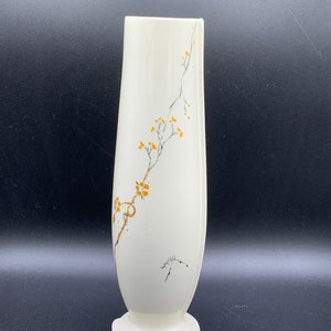 Barbara Baatz Pottery Vase: Cream, Orange & Gray Floral Geometric Design