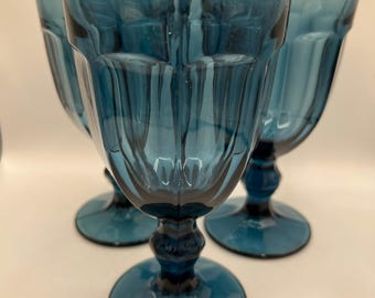 Vintage Navy Blue Water Goblets: Libbey Gibraltar Duratuff, Set of 3