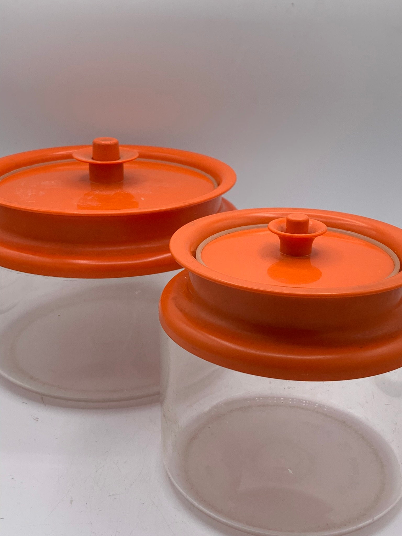 Vintage Tupperware Canisters With Orange Pressure Lock Lids Set of 2 GREAT  Condition 