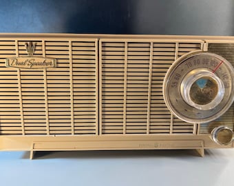 Vintage General Electric Dual Speaker Table Radio - Mid Century Atomic Flair - Such Fine Details!!