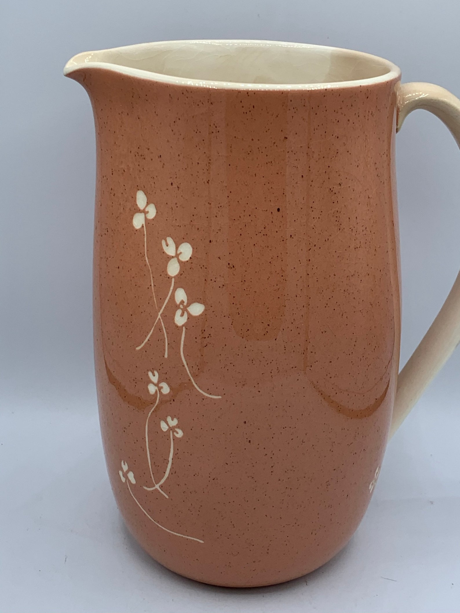 Vintage Stoneware Pitcher Terra Cotta Speckled With White Etsy