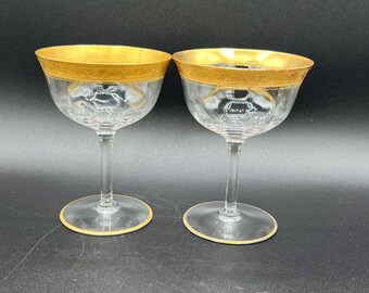 Vintage Gold Rimmed Champagne Coupe - Set of 2 - Wedding Coupes