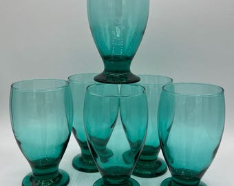 Vintage Set of 6 Green / Teal Footed Beer Glasses, Drink and Barware, Mid-Century, Libbey - Such a great glass set!