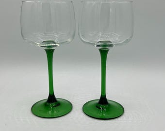 Luminarc France Green Stemmed Wine Glass - Set of Two - Retro Barware - Vintage Wineglass - 1970!