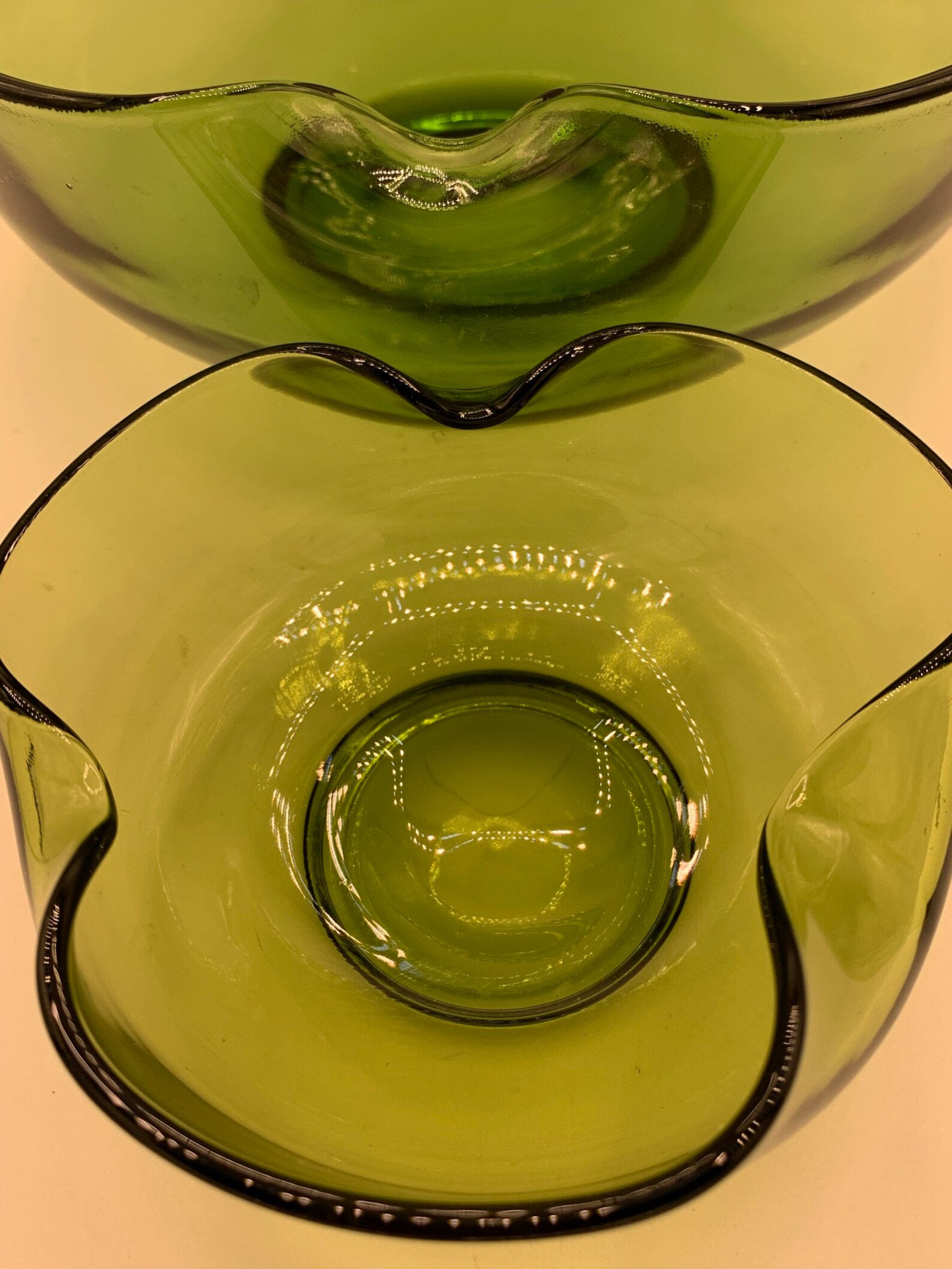 Vintage Clear Green Glass Chip & Dip Bowl Set Retro 1960's | Etsy
