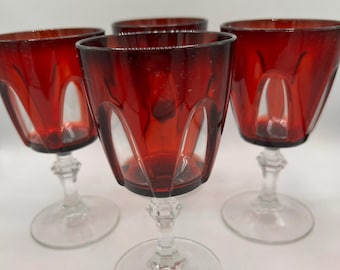 Vintage Ruby Red Wine Glasses - Set of 4 Arcoroc Cristal d'Arques