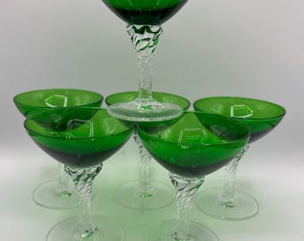 Vintage Lenox Green Champagne / Sherbet Glasses - Set of 6 - Christmas Cheer!!