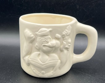 Vintage White Ceramic Popeye Mug