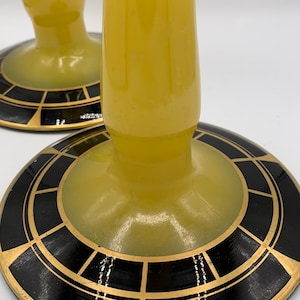 Vintage Lancaster Glass Canary Yellow Art Deco Candle Holders