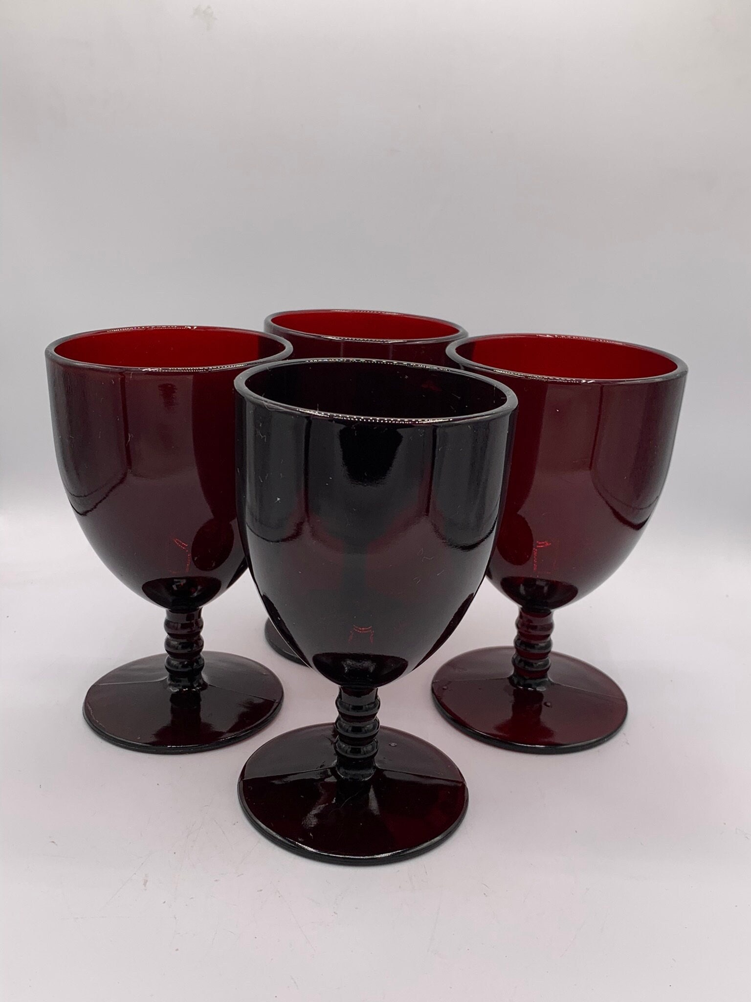 Vintage Ruby Red Wine Glasses Beaded Stem Set of 4 Really AMAZING 