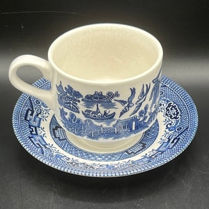 Vintage Churchill China Blue Willow Cup and Saucer
