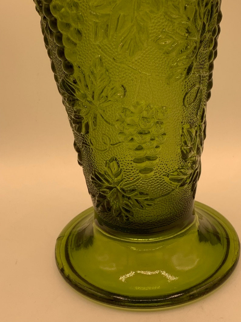 Vintage Green Large Pressed Glass Vase Leaves and Grapes Etsy