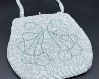 Vintage 1940s 1950s White Beaded Purse - Deliliah - Made in Japan
