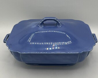 Vintage Homer Laughlin Riviera Lidded Casserole Dish - Blue - RARE Find!
