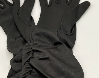 Vintage Black Opera Length Nylon Gloves - Silky - Vintage 60's - So much life left!