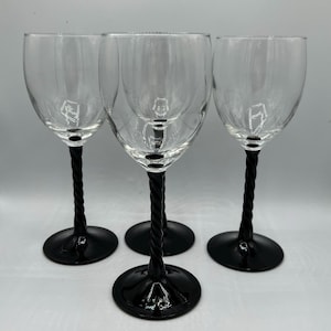 Vintage Luminarc France Black Stem Wine Glasses - Set of 3