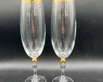 Vintage Gold Rim Champagne Flutes - Ornate Set of Two