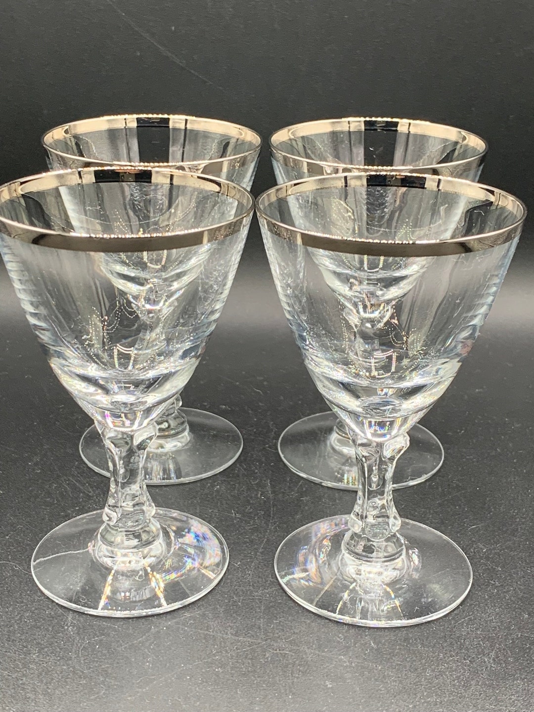Vintage Platinum Rimmed Wine Glasses Footed Super Special Amazing