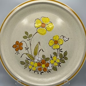 Vintage Hand Painted Stoneware Large Platter, Hearthside Garden Festival, Sunshine Flowers, Japan, 12&quot; Round