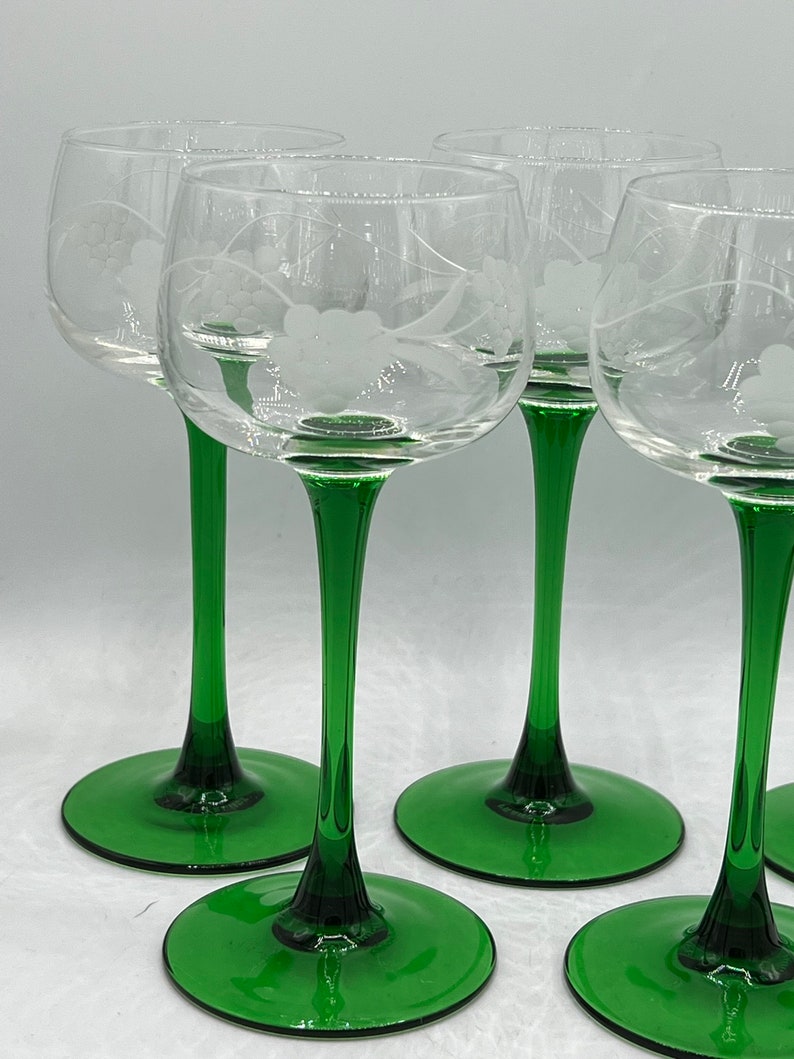 Luminarc France Green Stemmed Wine Glass Set of Five Retro Etsy