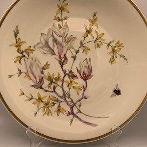PMR Bavaria Jaeger & Co Germany US Zone 1946 - 49, White with Pink Flowers and Bumblebee, Super Beautiful!!
