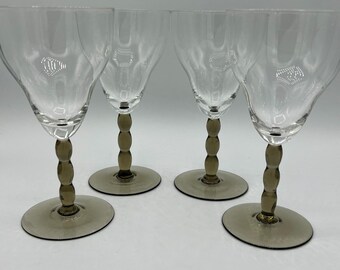 Vintage Italian Taupe Stem Glasses: 4 Wine - 1970!
