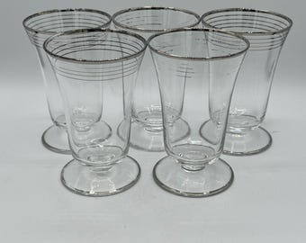 Vintage Platinum Rimmed Juice Glasses - Footed - Set of 5