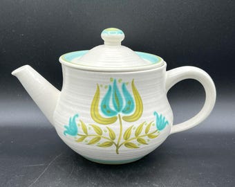 Tetera vintage de cerámica franciscana de mediados de siglo, modelo TULIP TIME, estilo escandinavo.