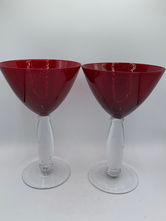 Garnet Red Martini Glasses Set of 2 Thick Clear Stems Large Glasses Ready  for Your Favorite Martini 