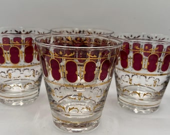 Vintage MCM Culver Cranberry Scroll Tumblers - Set of 4