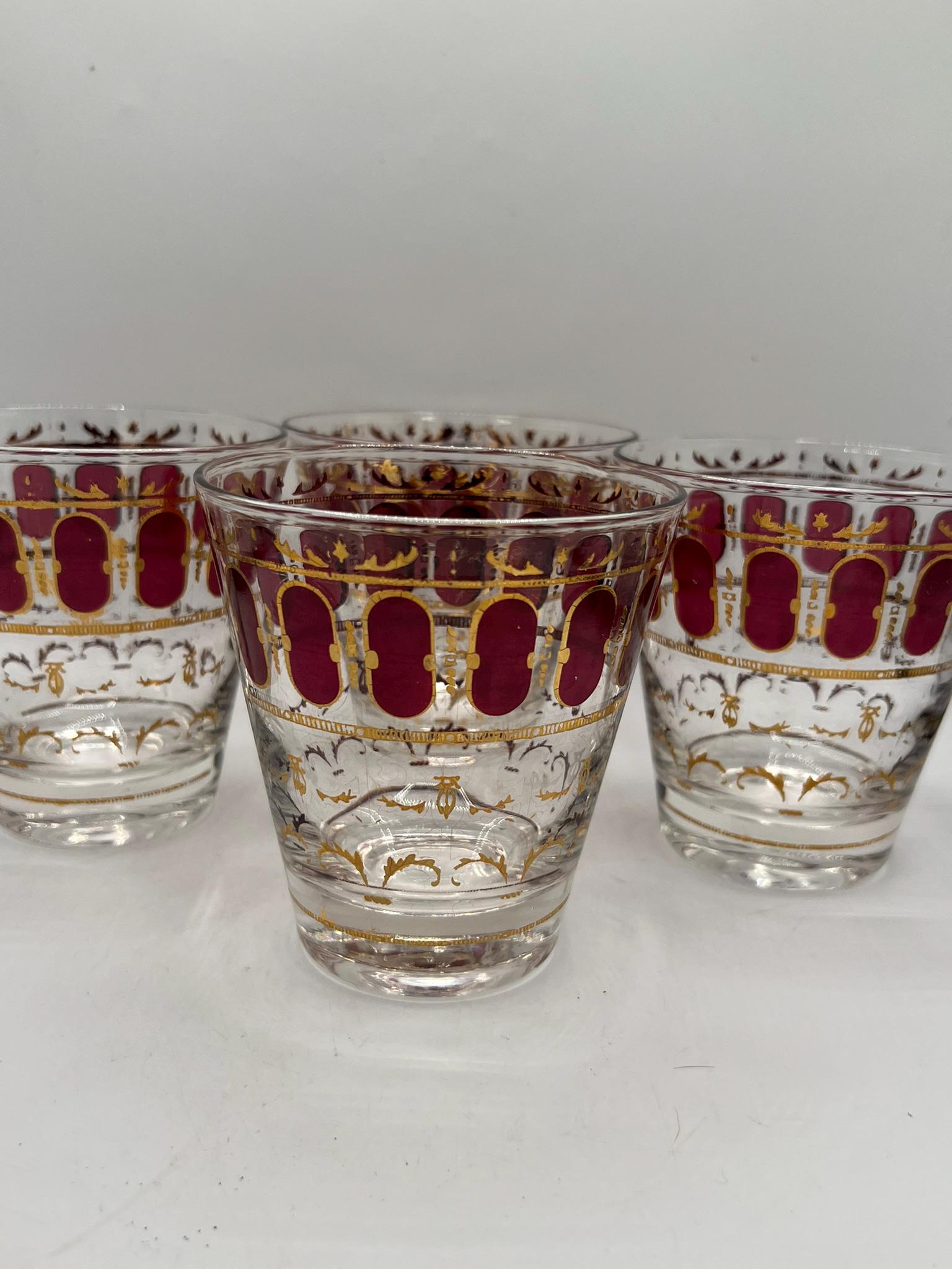 Gobelets à volutes vintage MCM Culver Cranberry - Lot de 4 - Très jolis pour votre chariot de bar !