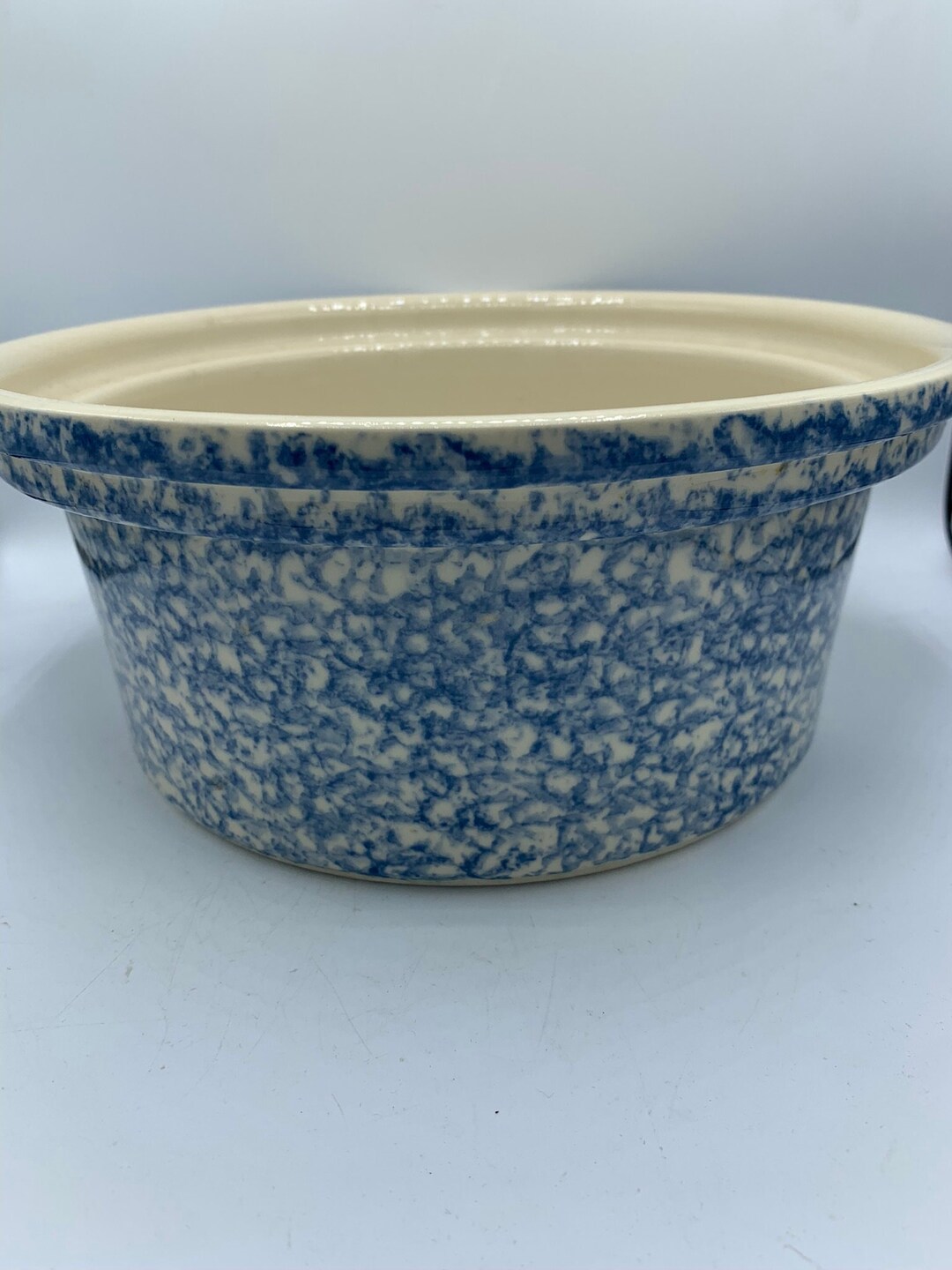 Roseville Pottery Vintage Henn Spongeware Tableware Blue Crock Pot 2 Quart Etsy