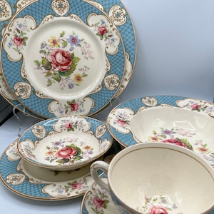 Myott Staffordshire Rose Blue China: Antique Floral Dinnerware