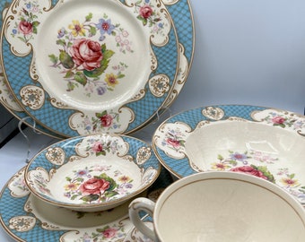Myott Staffordshire Rose Blue China: Antique Floral Dinnerware