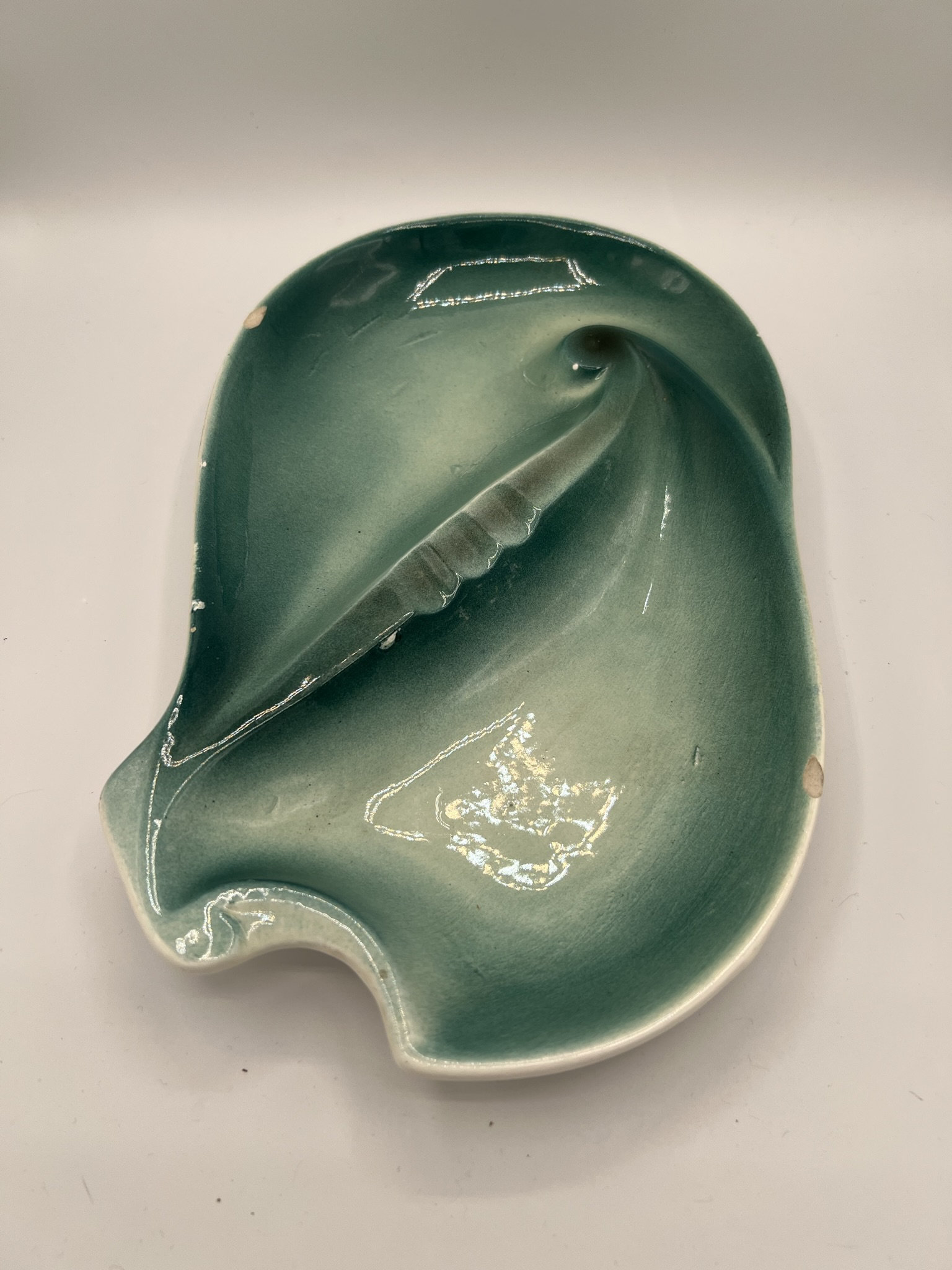 Mid Century Glazed Coffee Table Amoeba Ashtray - Blue Green Glaze