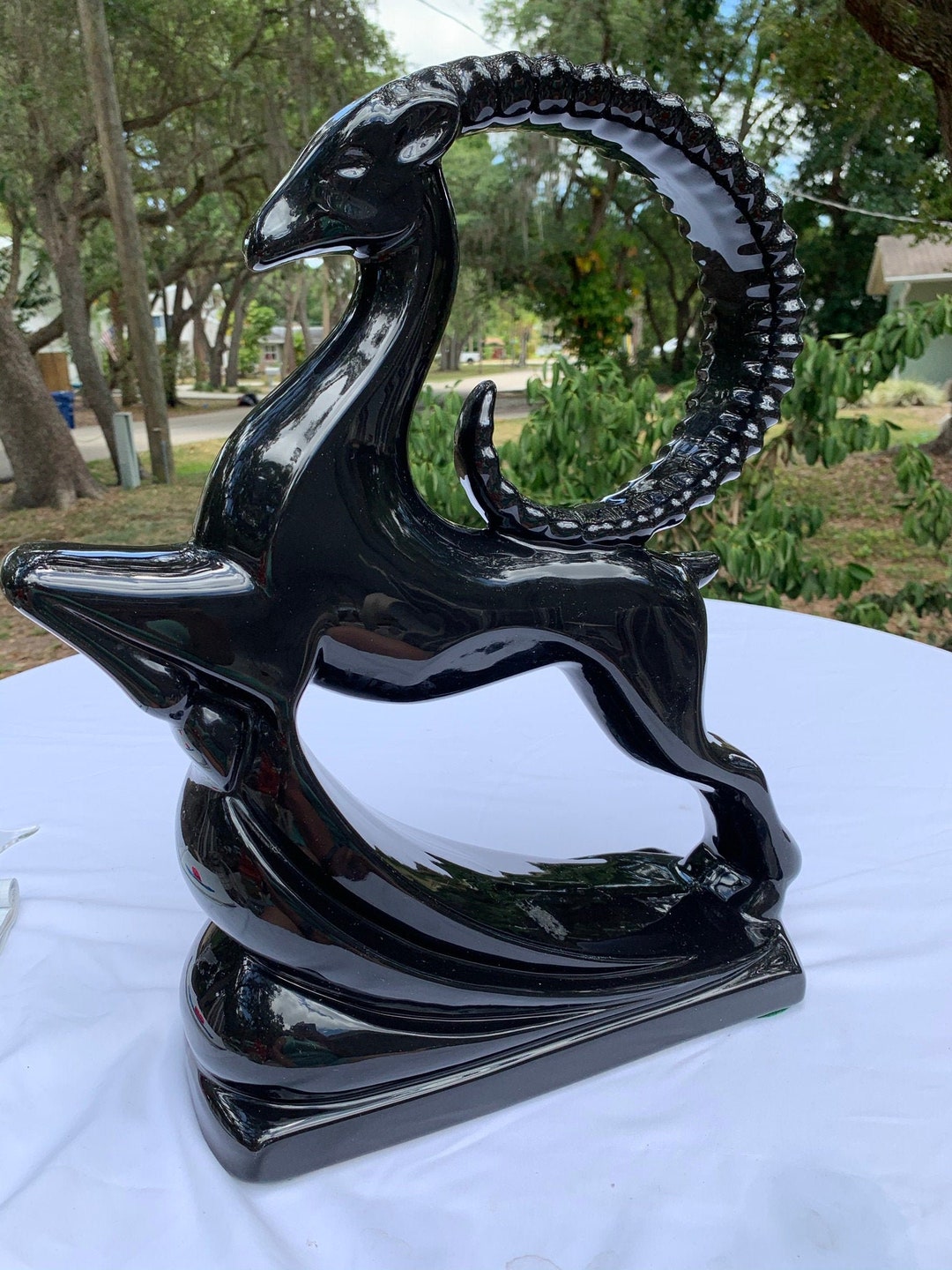 Vintage Haeger Black Ceramic Ibex Tabletop Sculpture Large Etsy