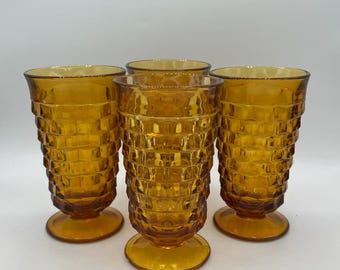 RARE - Whitehall Cubist Amber Glasses - Set of 4 - 1960s