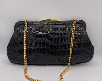 1950s ANDREW GELLER Black Textured Leather Clutch Style Purse