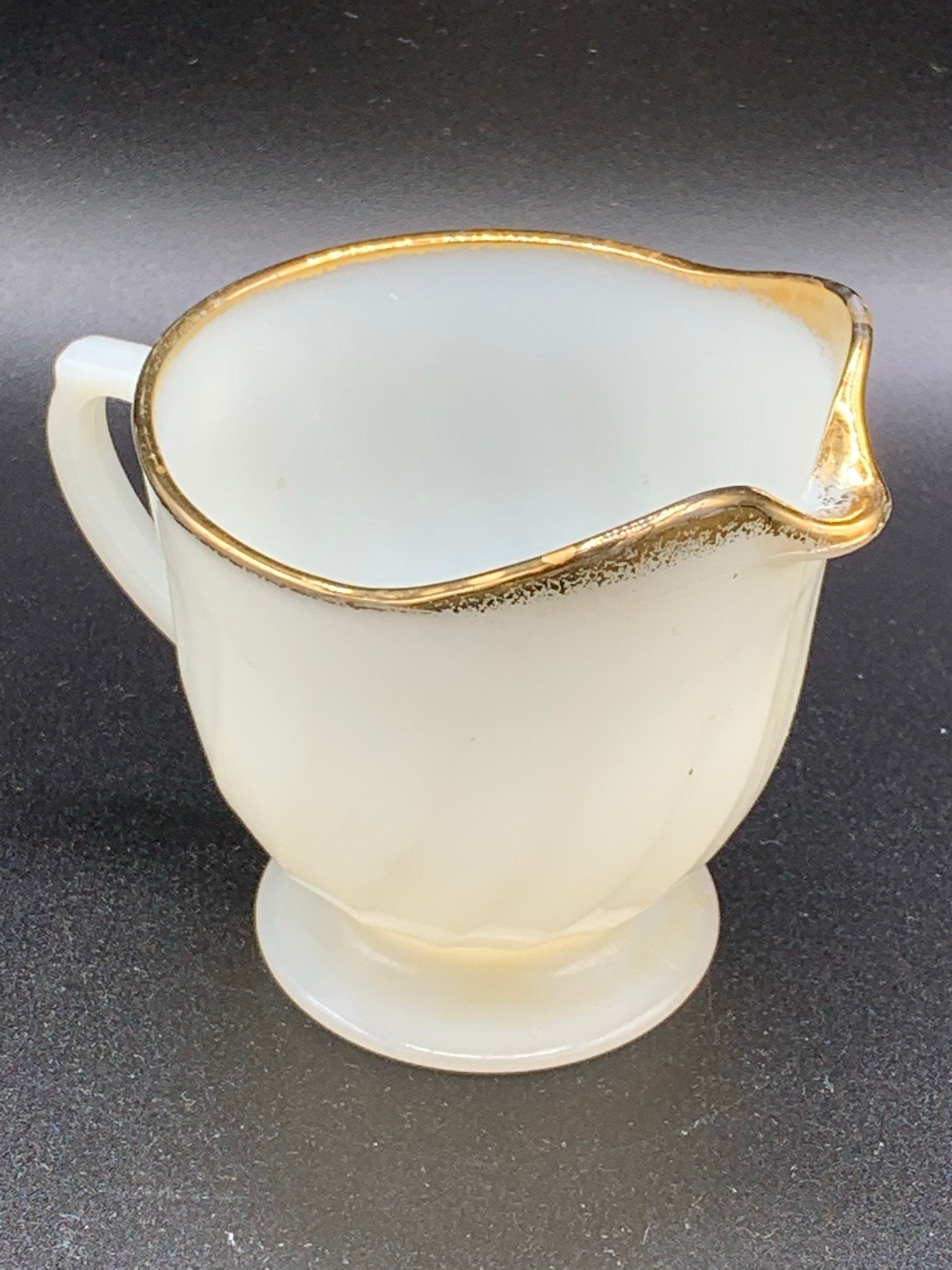 Fire King Milk Glass Creamer With Gold Rim A piece of Etsy
