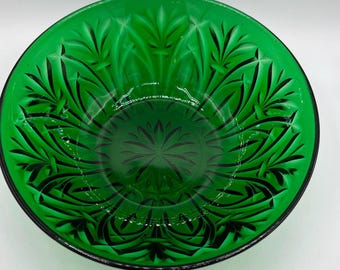 Vintage Anchor Hocking Forest Green Bowl: Pineapple Pattern Serving Dish